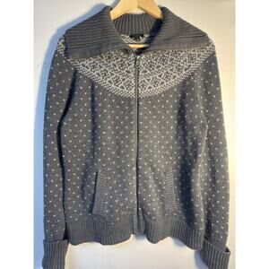 Talbots Fair Isle Zip Up Sweater Womens XL Gray Nordic Shawl Collar Knit‎